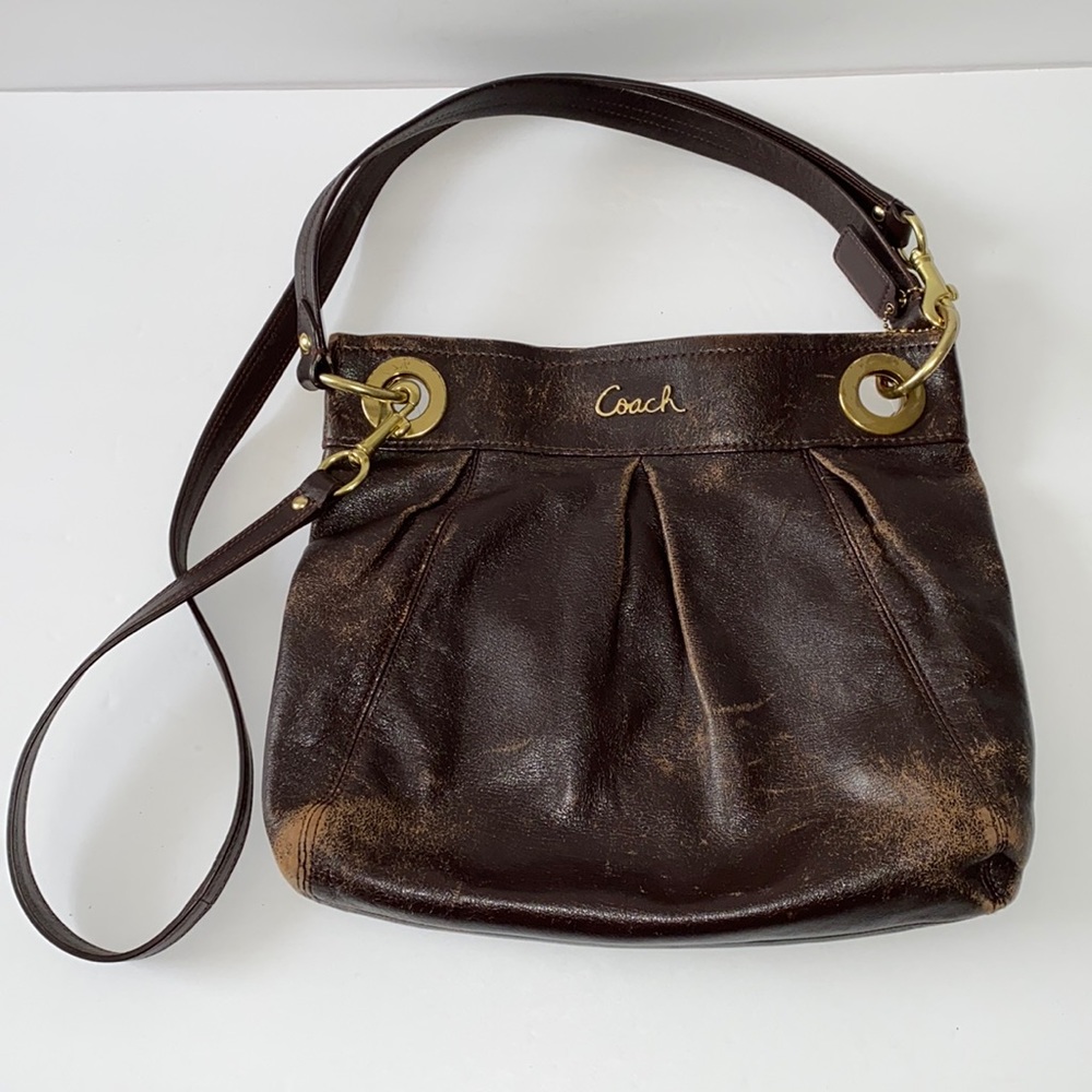 Coach Brown Leather Shoulder Bag with Gold Hardware